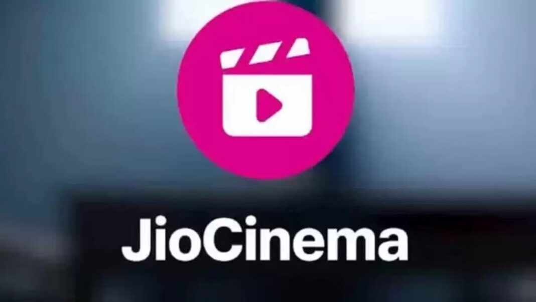 JioCinema logo on blurred background.