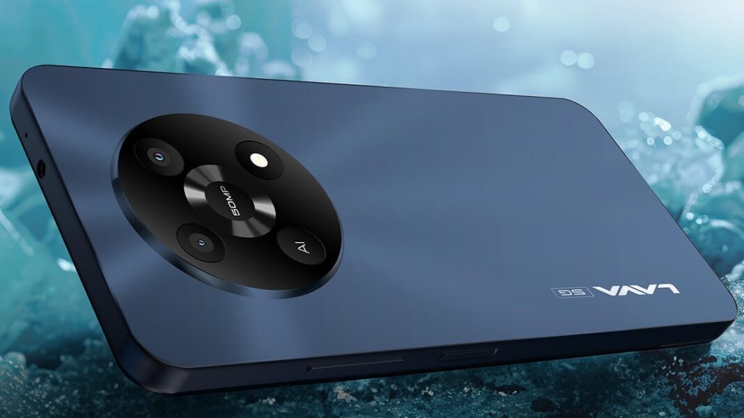 Smartphone with quad-camera setup underwater background.