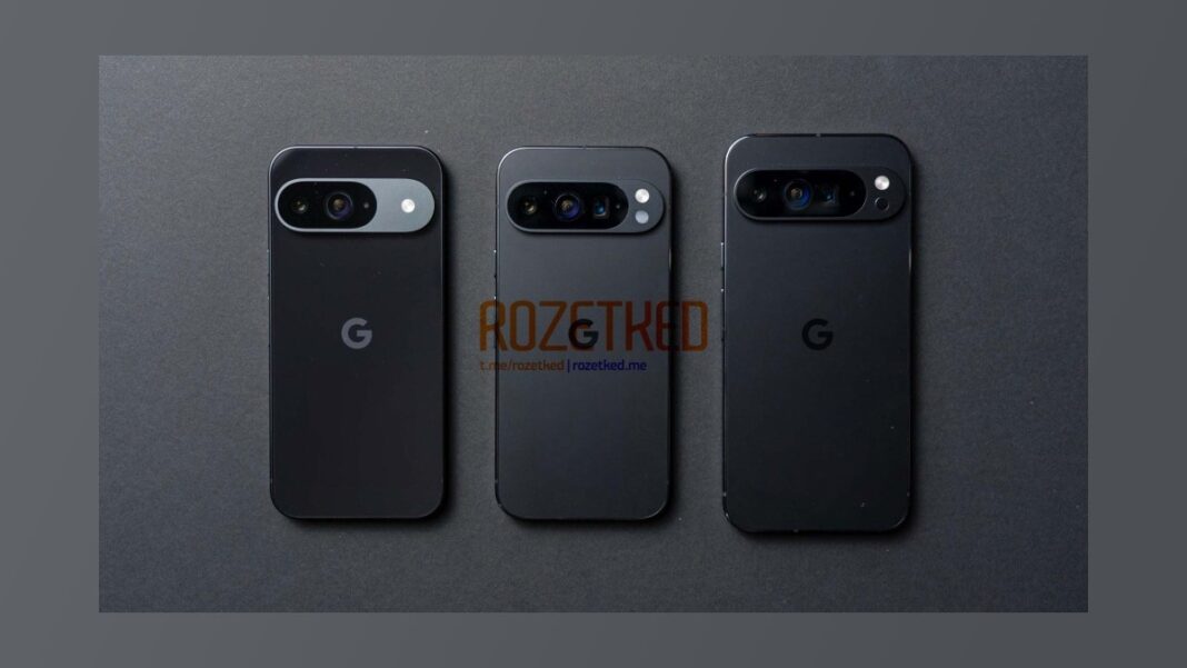 Three Google smartphones with dual cameras.