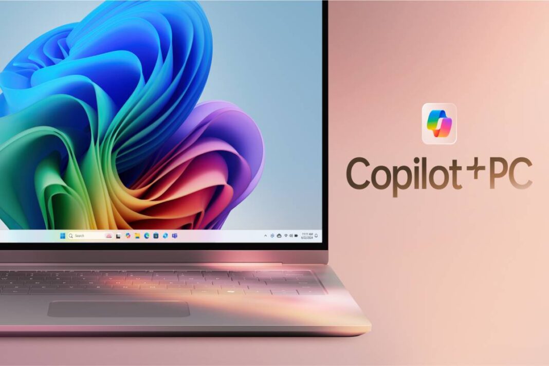 Modern laptop with colorful abstract wallpaper and logo.