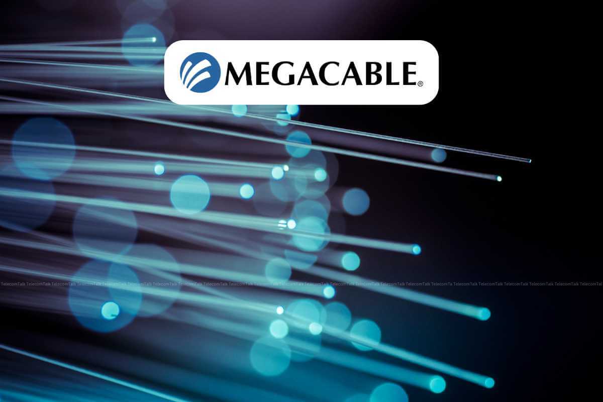 Megacable logo with fiber optic lights.
