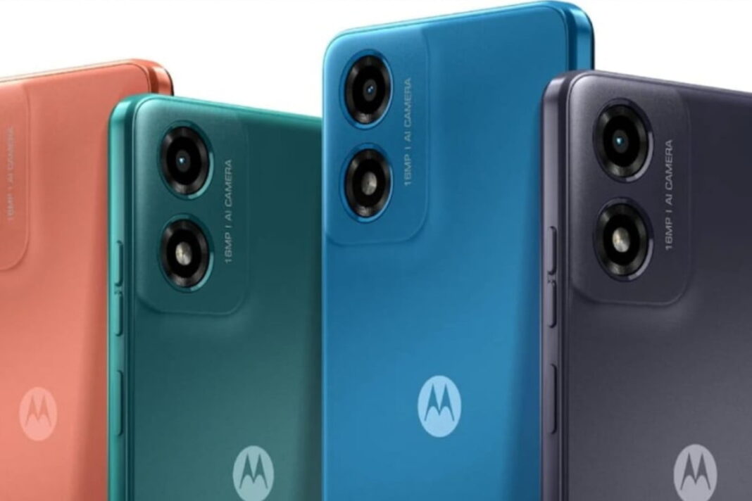Colorful smartphones with dual cameras on display.