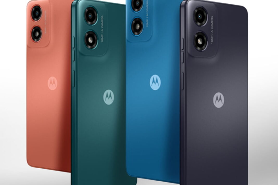Variety of colored smartphones, Motorola brand.