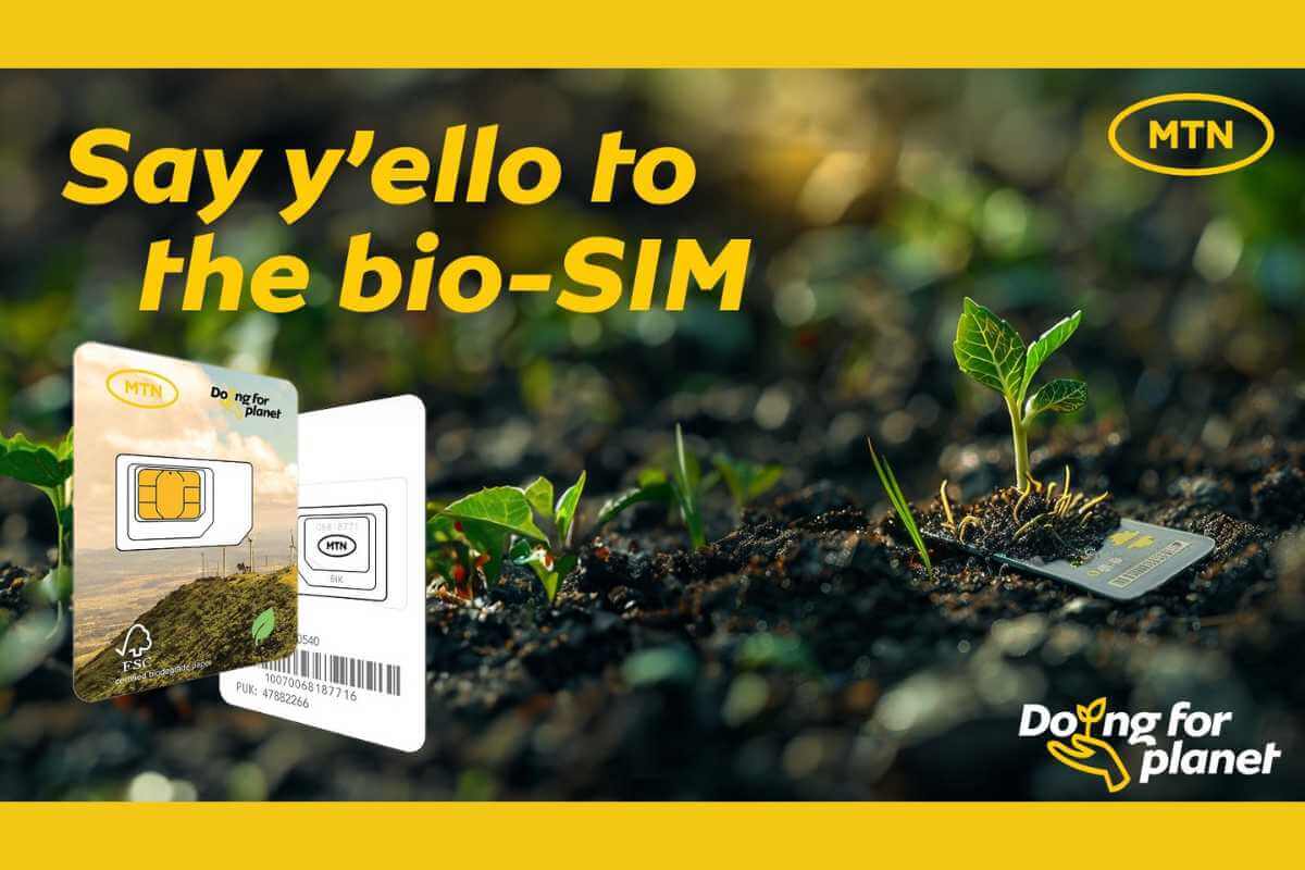 Eco-friendly SIM card ad with sprouting plant.