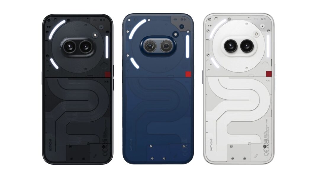 Three smartphones with transparent backs, showing internal design.