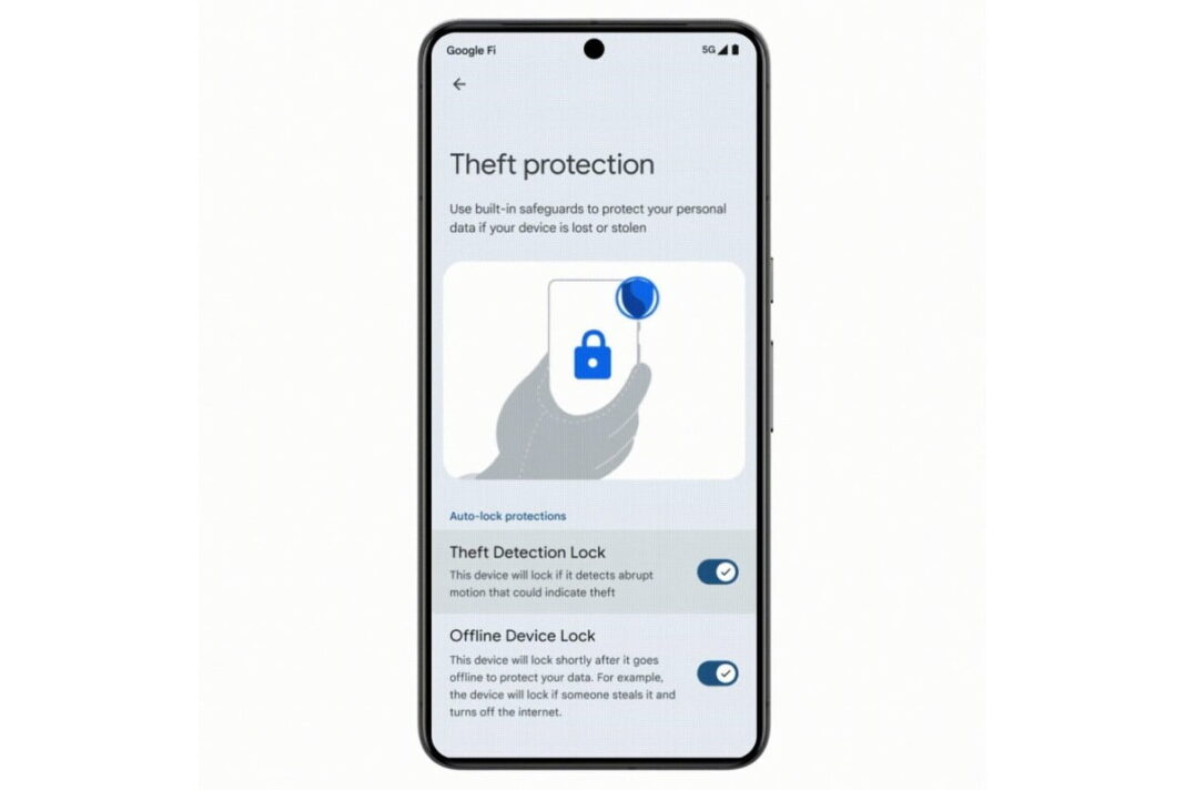 Smartphone displaying theft protection features.