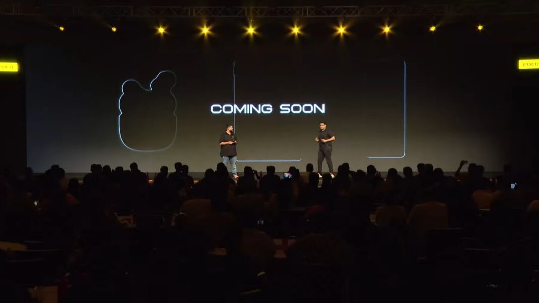 Presentation with "Coming Soon" announcement on stage