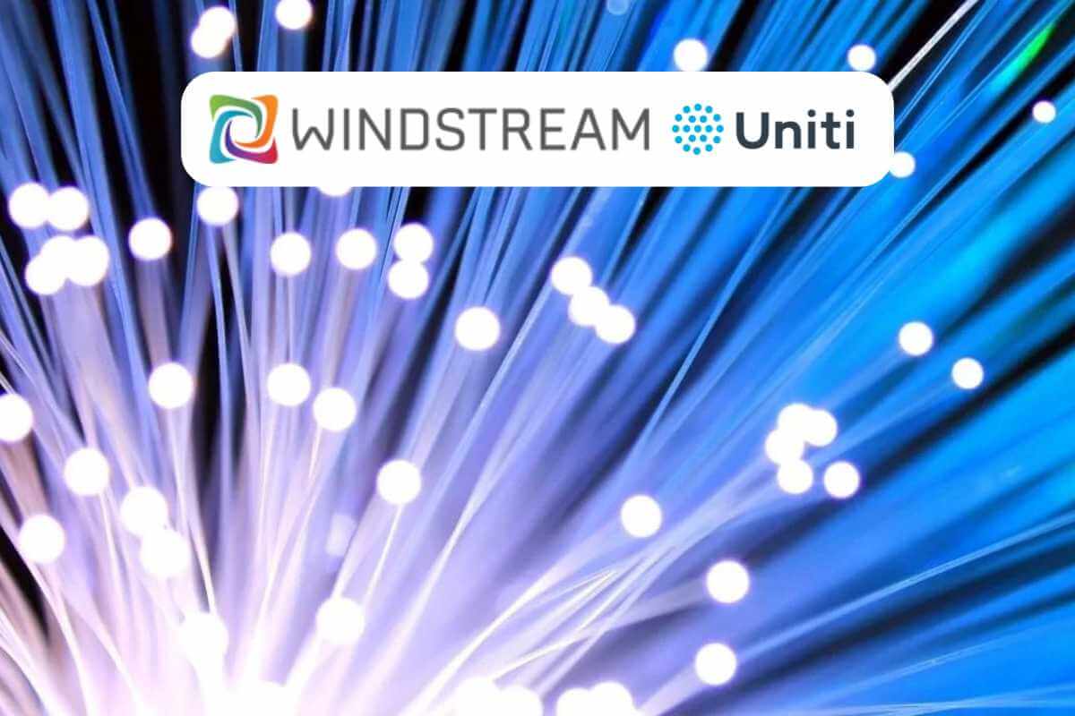 Fiber optic cables with Windstream and Uniti logos.