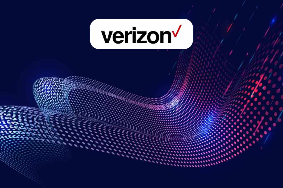 Verizon logo on abstract digital wave pattern.