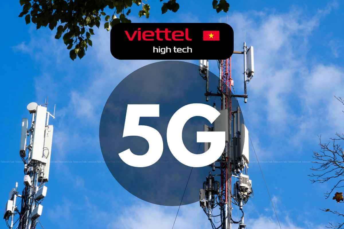 5G network tower with Viettel branding against sky