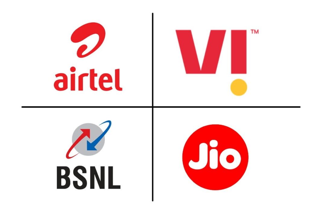 Logos of four Indian telecommunications companies.
