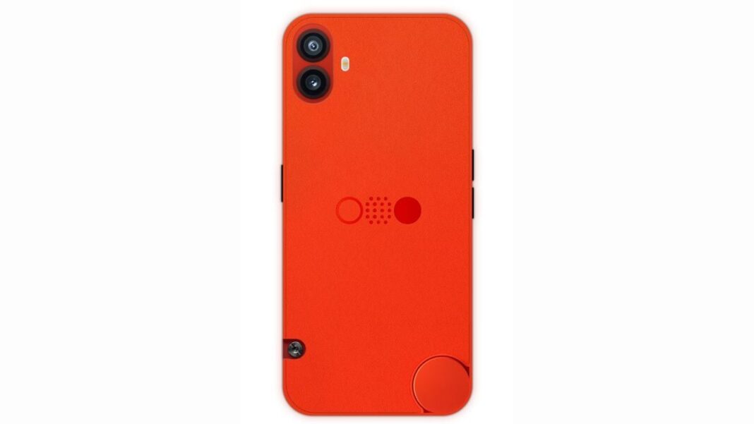 Red smartphone with dual cameras