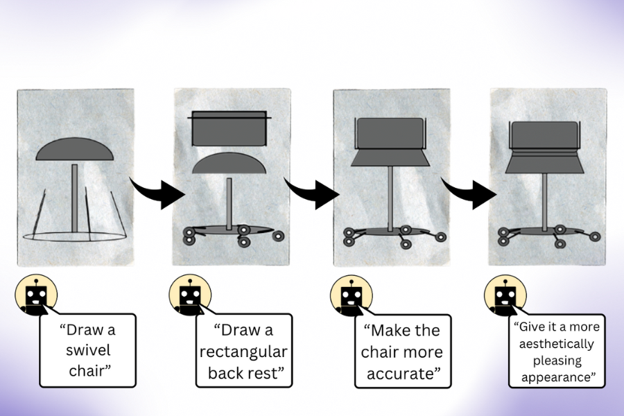 Steps illustrating design process of a swivel chair.
