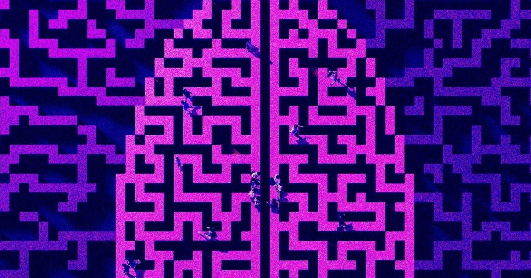 Abstract purple maze pattern background.