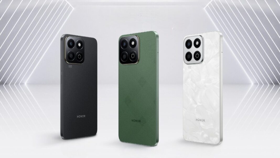 HONOR smartphones in black, green, white displayed.