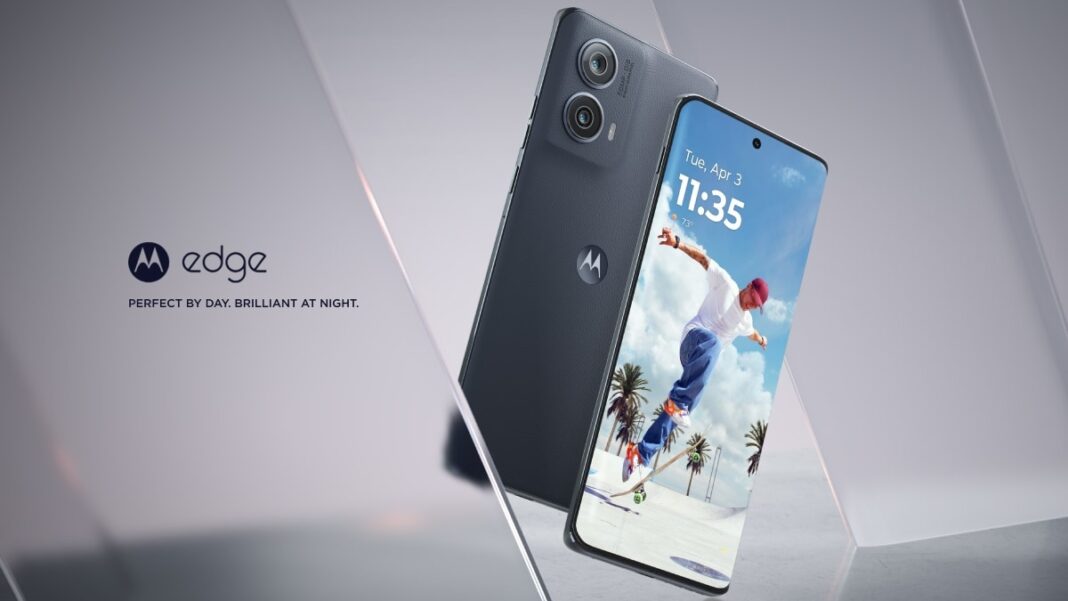 Motorola Edge smartphone ad with skater display.
