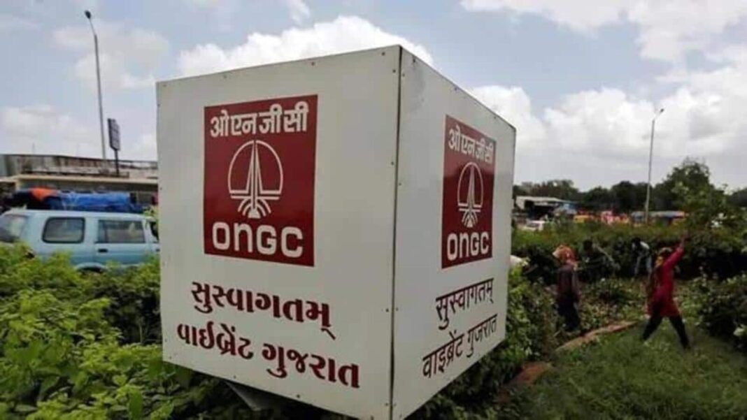 ONGC signboard with logo roadside in India.