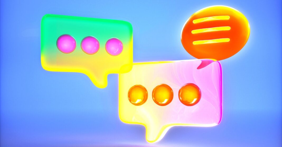 Colorful 3D speech bubbles, digital communication concept