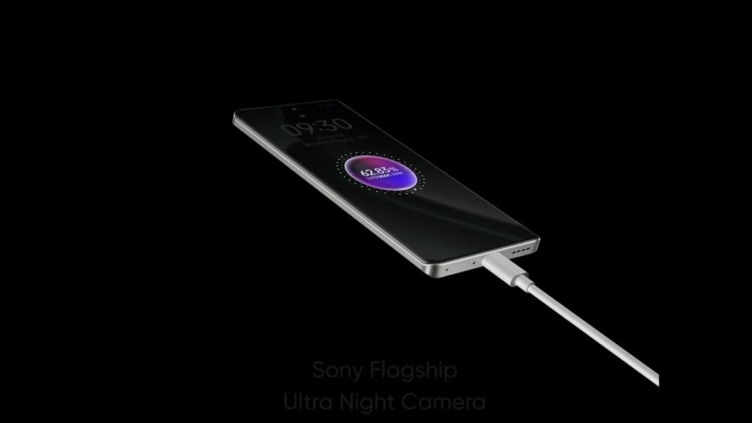 Sony smartphone charging with screen on.