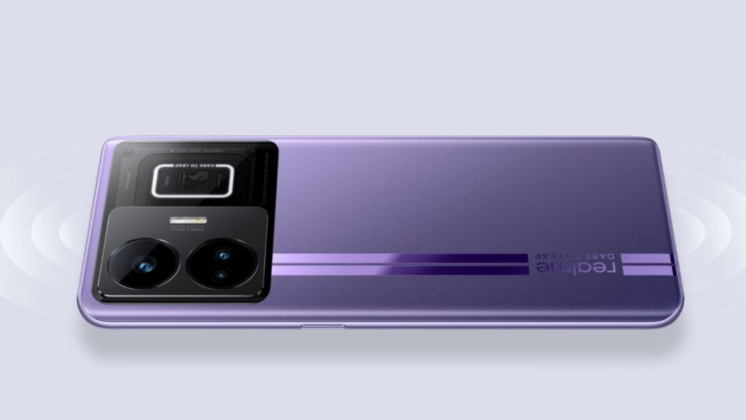 Purple smartphone with dual camera and LED flash.