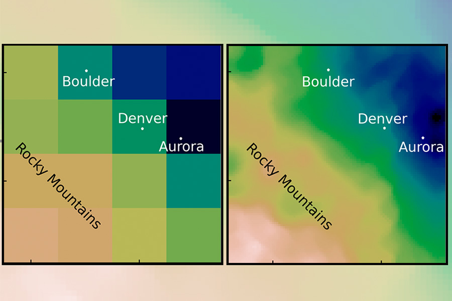 Comparative maps showing areas around Denver, Colorado.