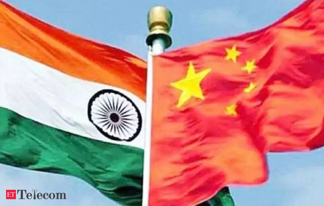 Indian and Chinese flags waving together.