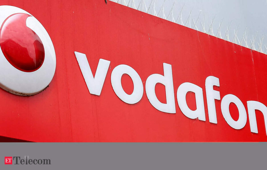 Vodafone brand logo on red background.