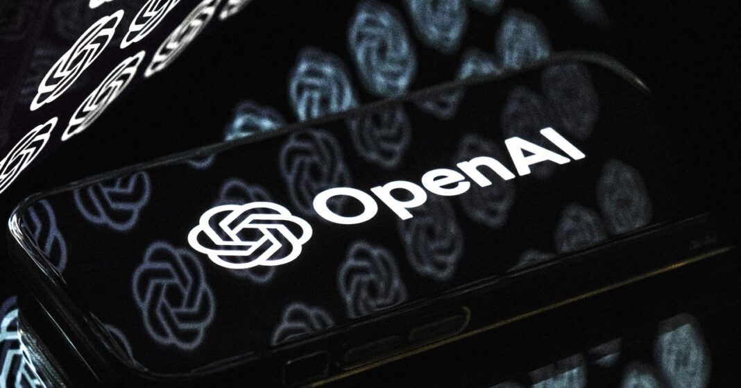 OpenAI logo on smartphone screen with reflections