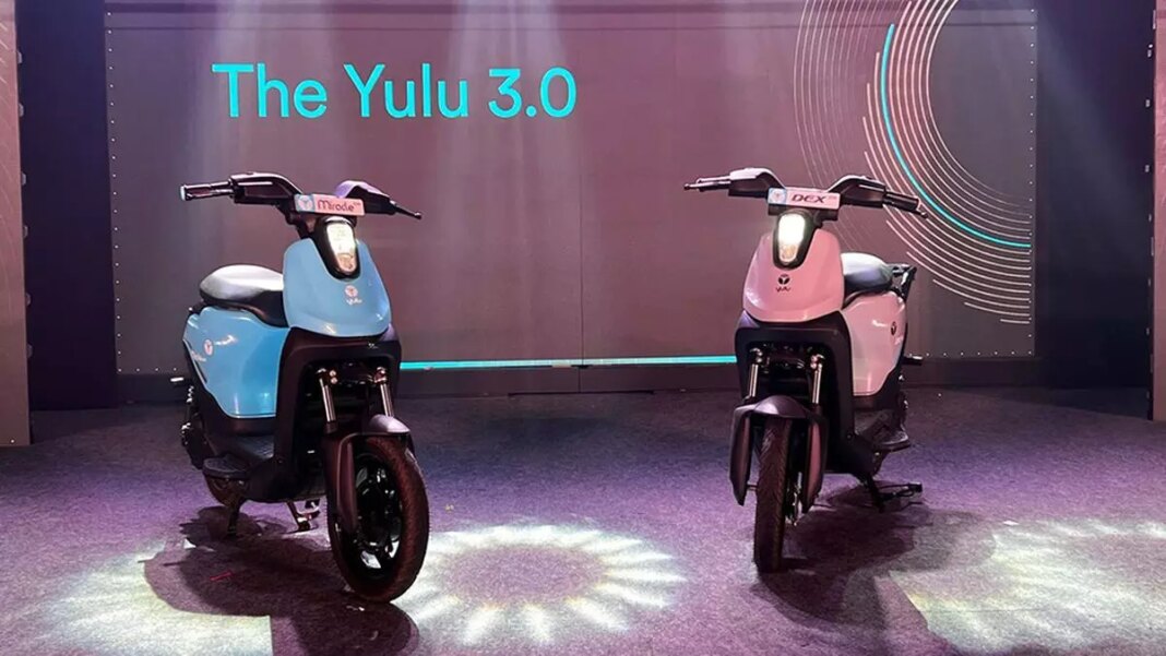 Two Yulu 3.0 electric scooters on display.