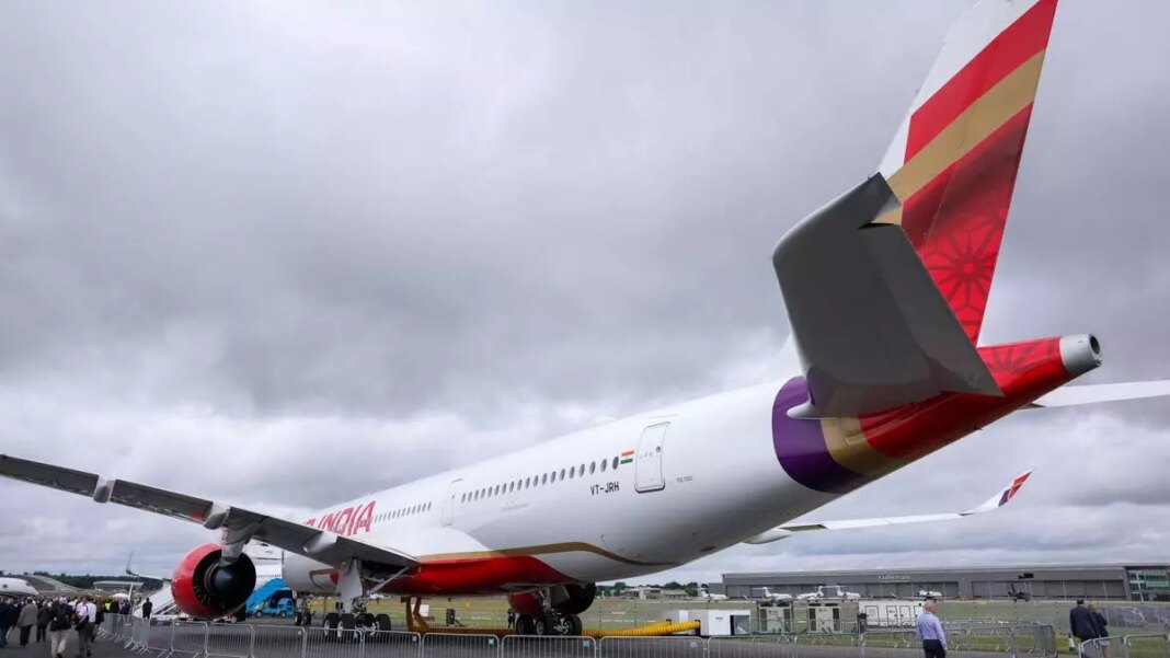 Commercial airplane at outdoor airport.