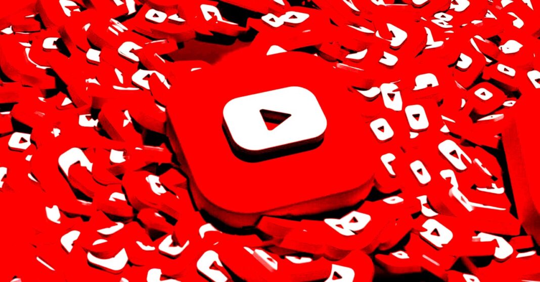 YouTube logo surrounded by play buttons