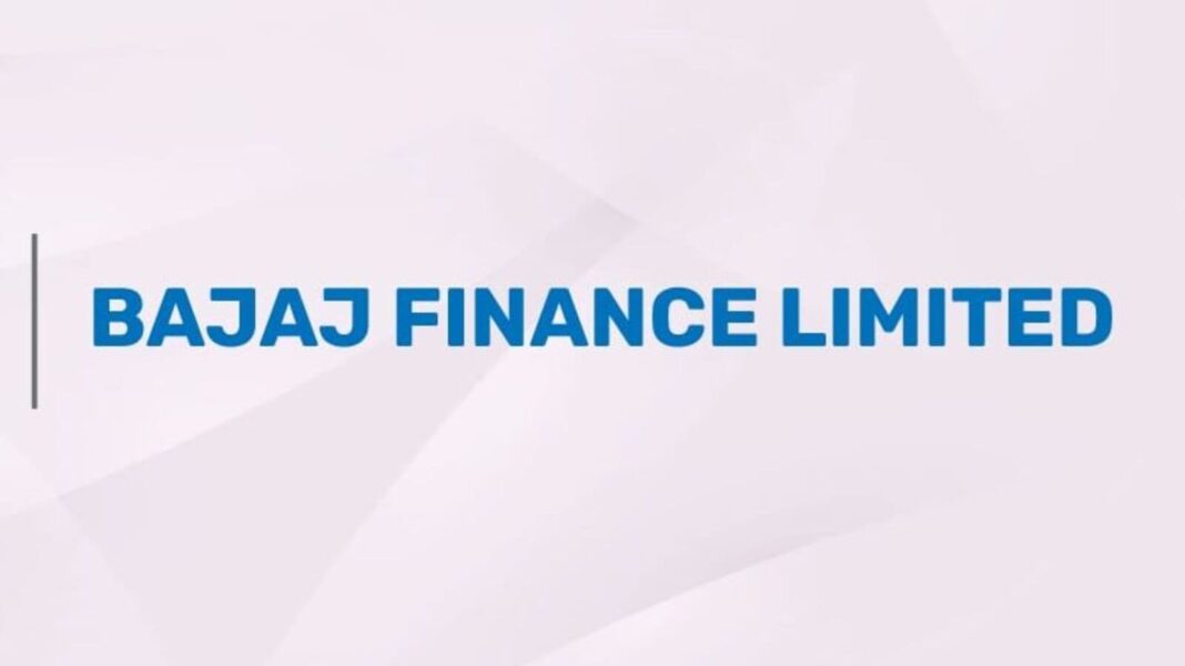 Bajaj Finance Limited company logo on abstract background.