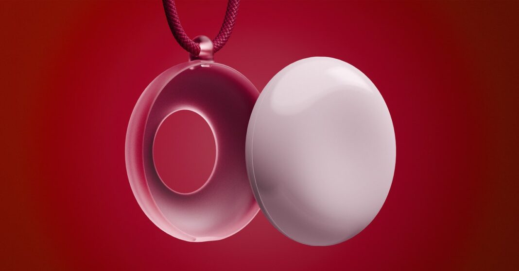 Two pendants against red background.