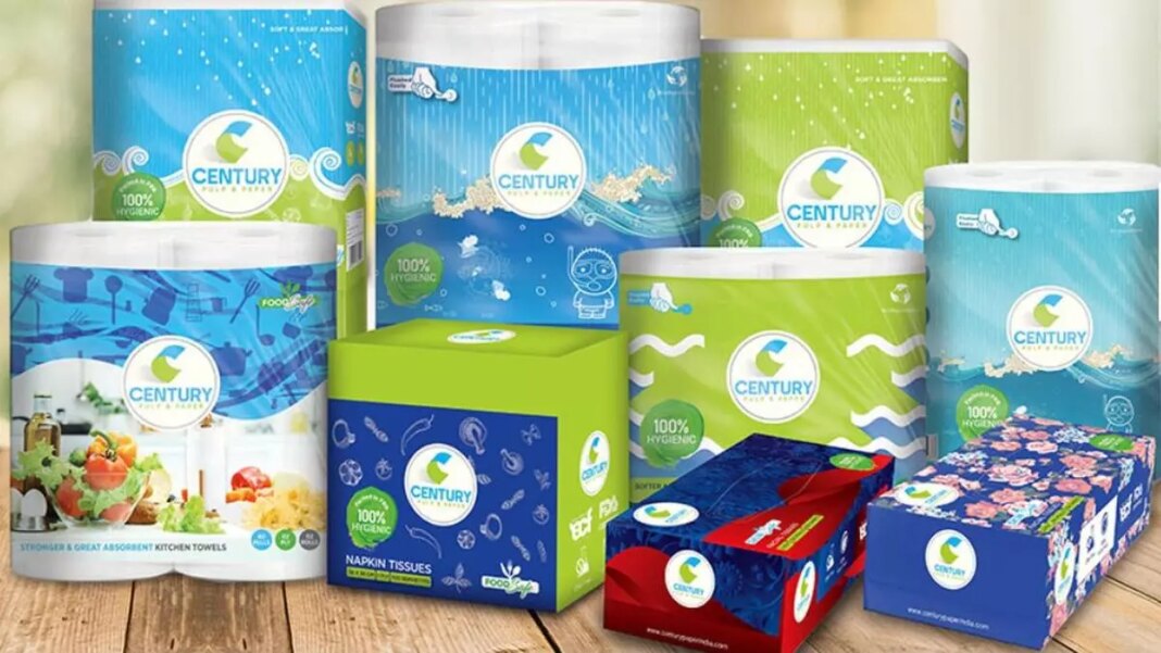 Assorted Century hygiene paper products displayed.