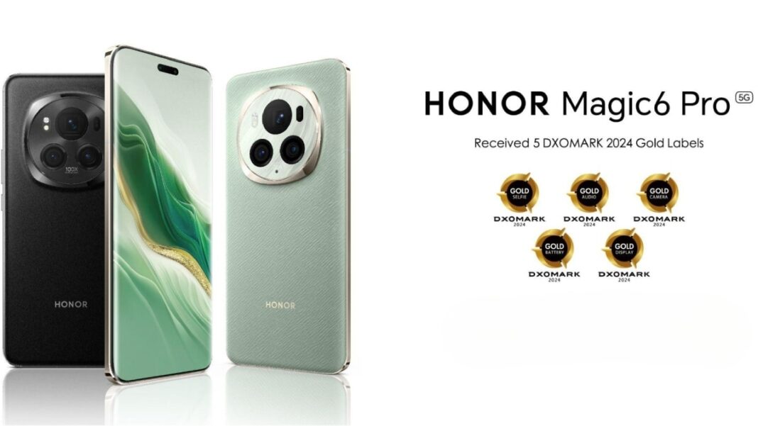 HONOR Magic6 Pro smartphone with 5 DXOMARK Gold Labels.