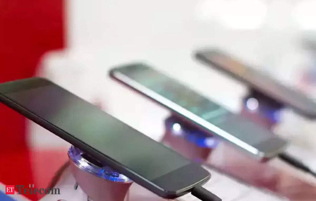 Smartphones on display in store