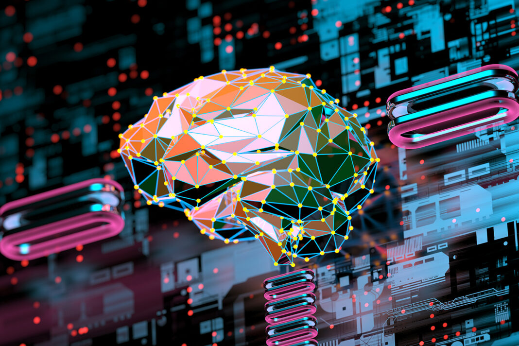 Digital brain concept with colorful neural network illustration