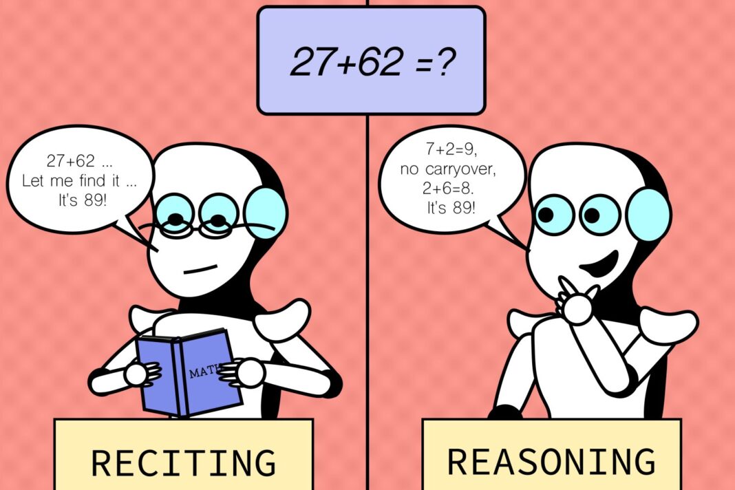 Cartoon comparison of math solving methods.