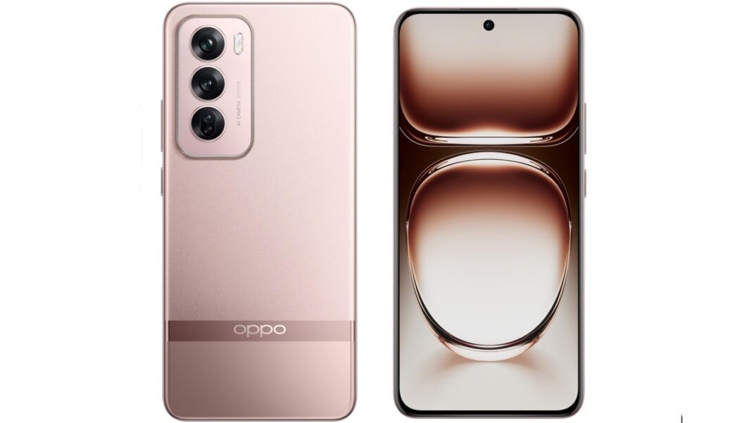 Rose gold OPPO smartphone front and back.