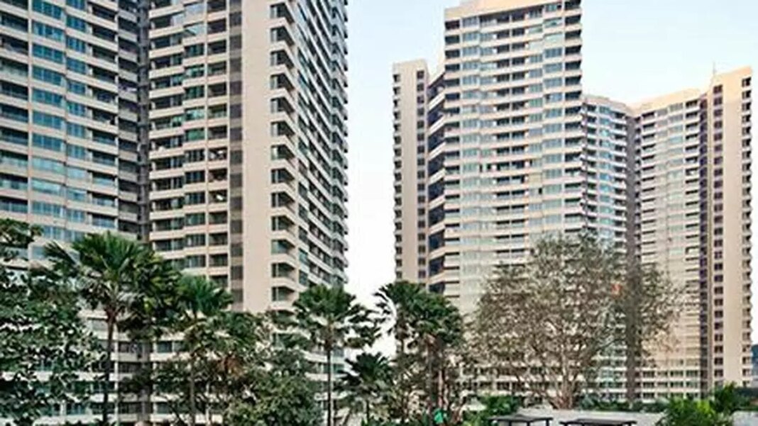 Modern urban high-rise buildings with greenery