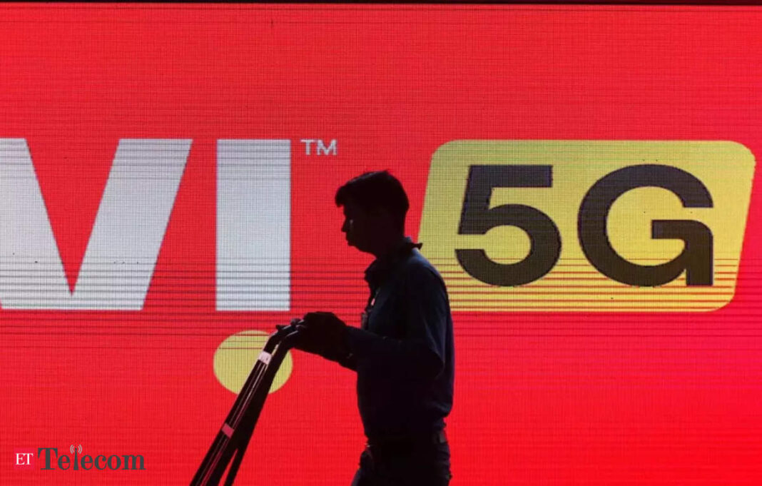 Silhouette before 5G logo on red background