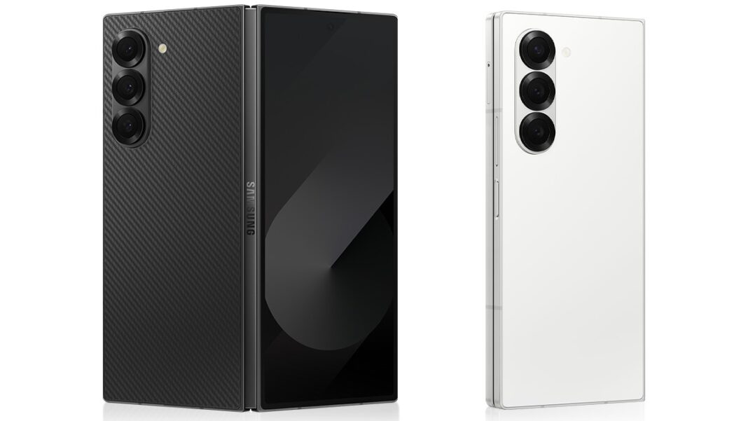 Black and white modern smartphones with triple cameras