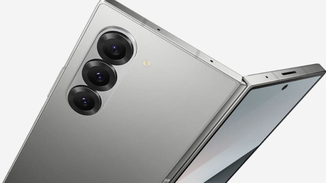 Silver smartphone with triple camera system.