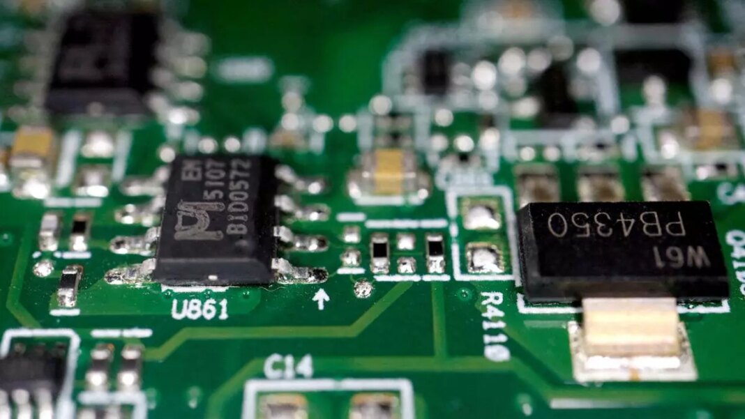 Close-up of electronic circuit board components.