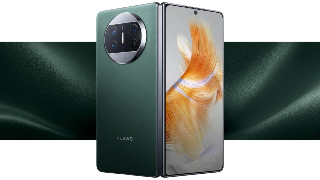 Green Huawei smartphone with circular camera module.