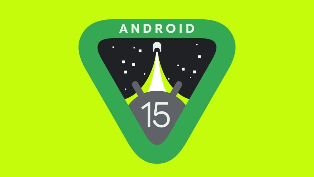 Android version 15 logo on green background.