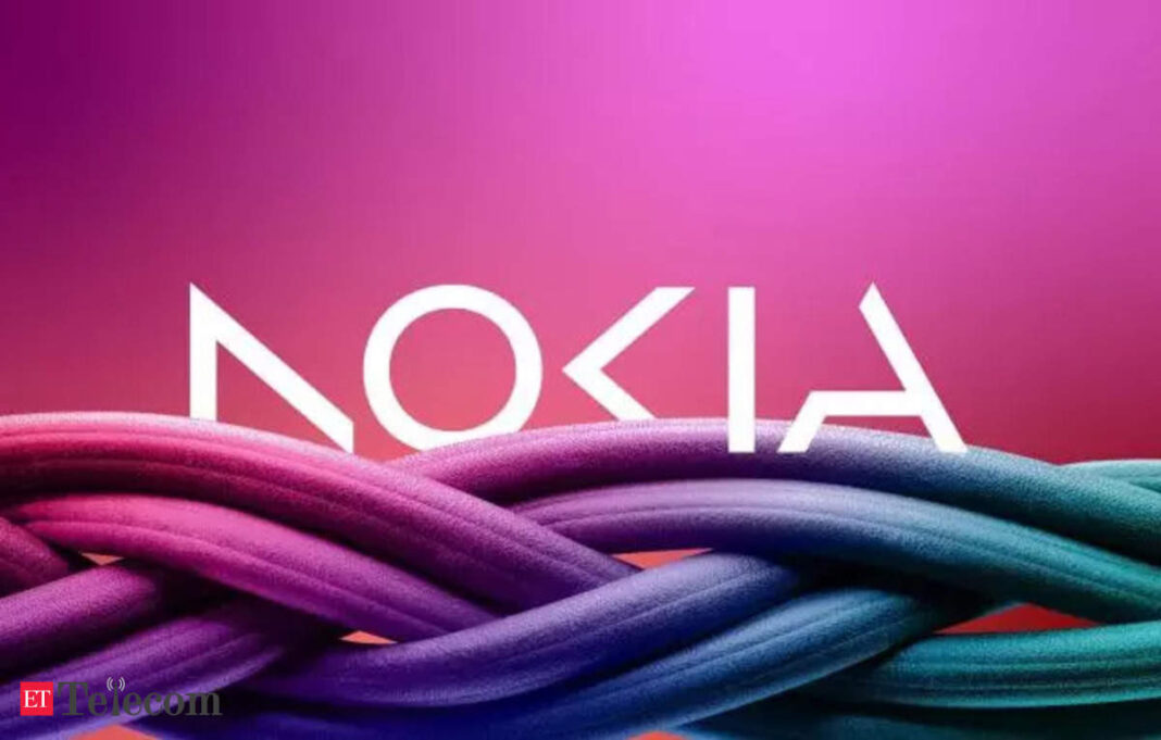 Nokia logo with colorful intertwined cables.