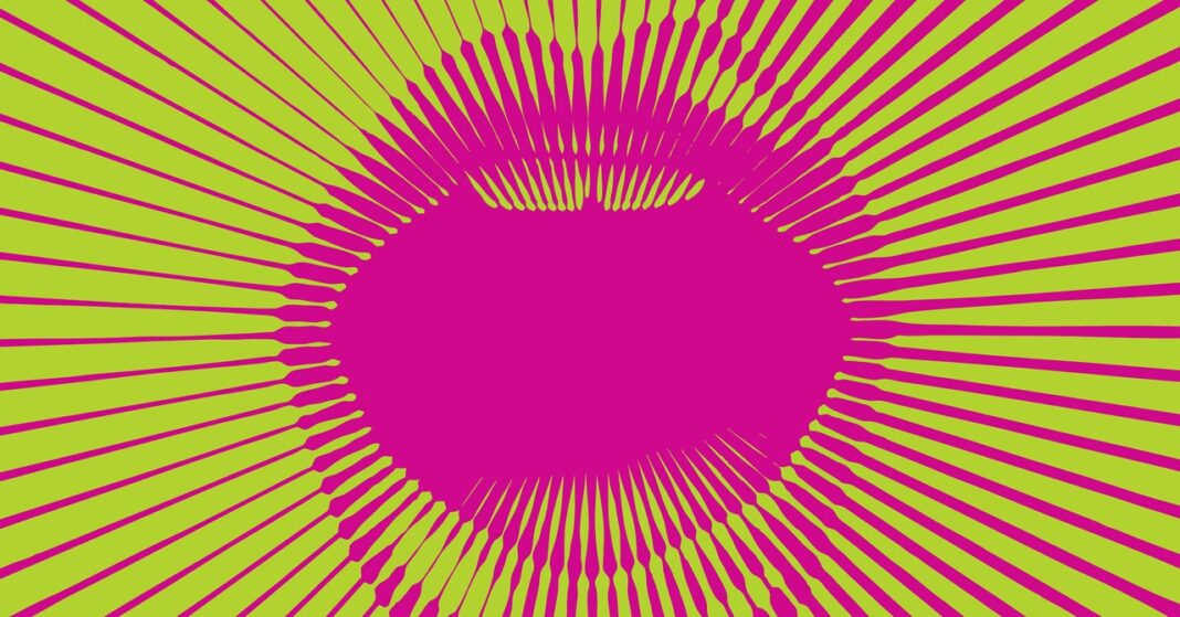 Vibrant pink and yellow optical illusion background.