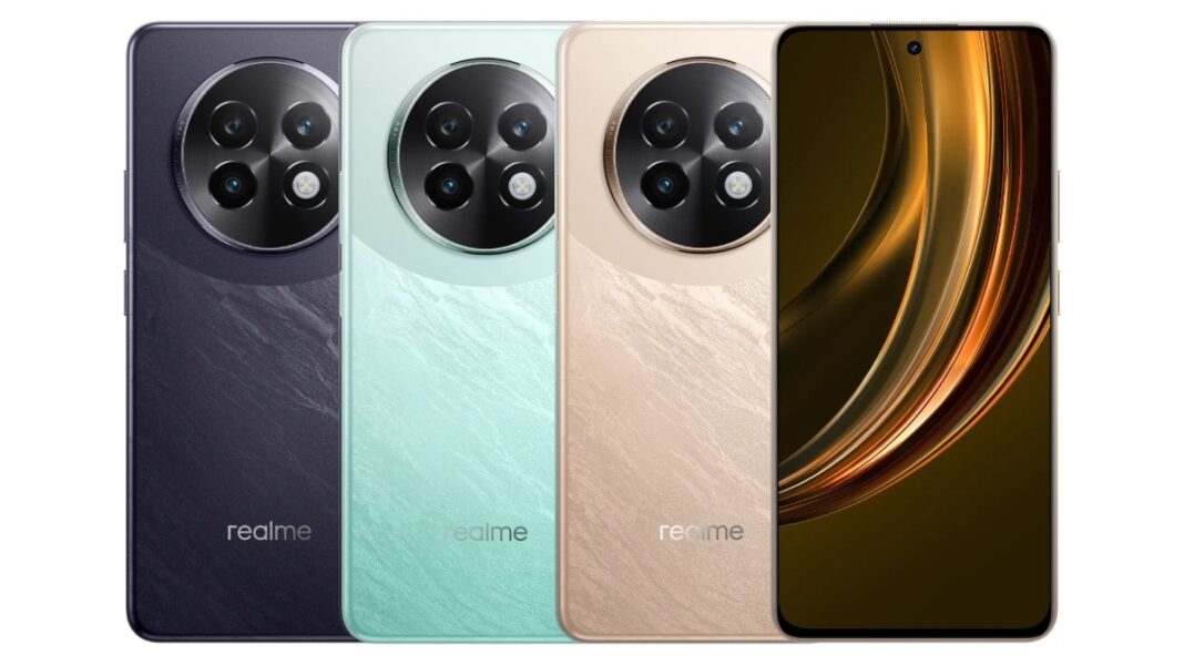 Realme smartphones in various colors with camera design.