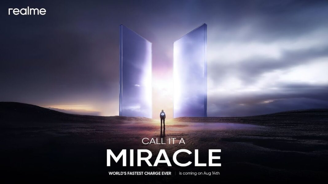 Person between glowing monoliths with text "Call it a Miracle